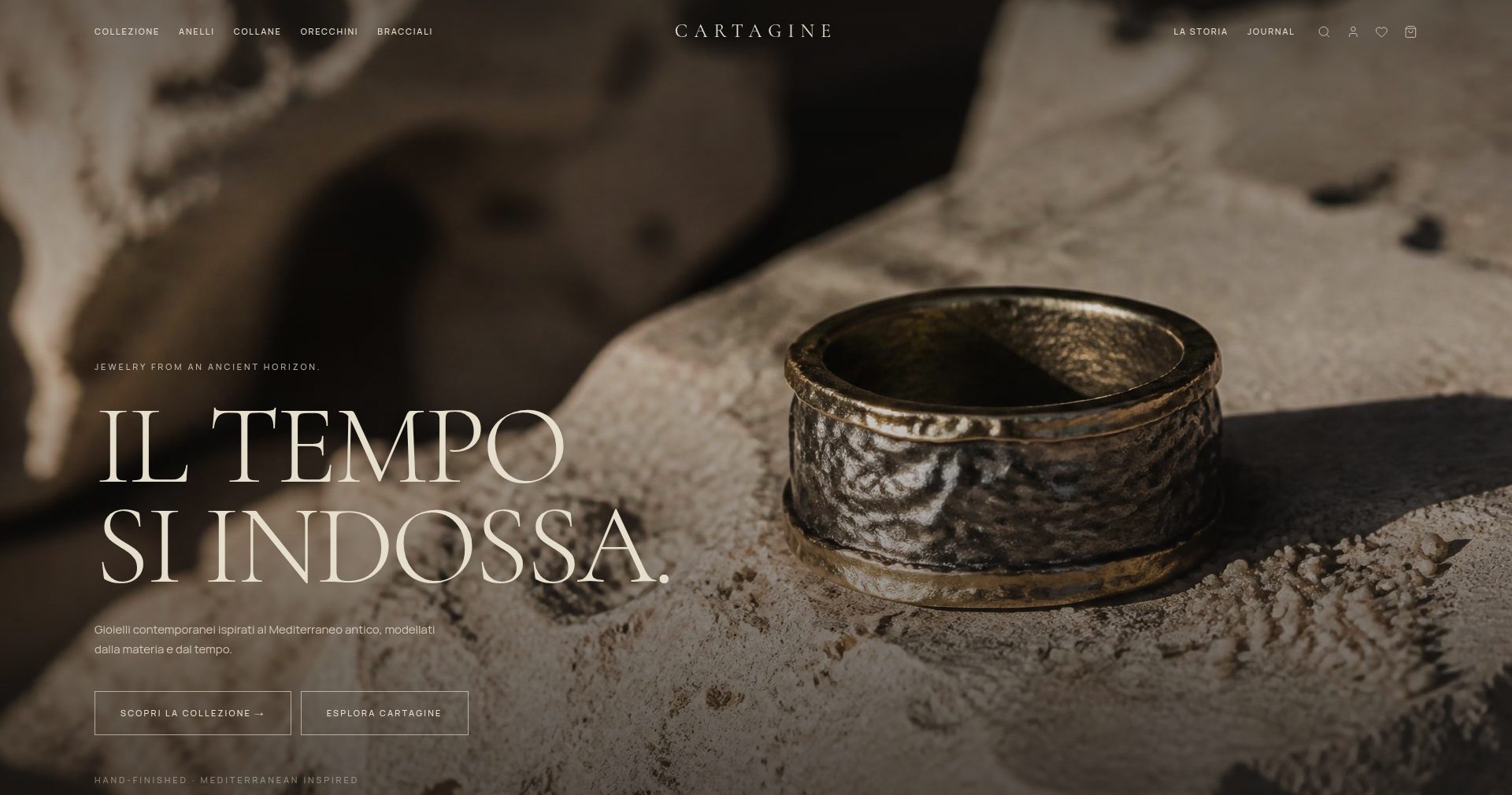 Homepage del brand di gioielli Cartagine, creato da Ilenia, 24 anni